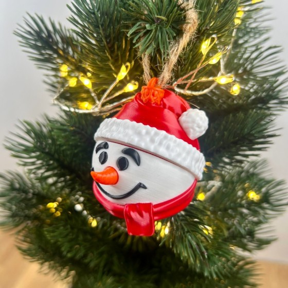 Boule Bonhomme de Neige – Décoration sapin imprimée en 3D festive