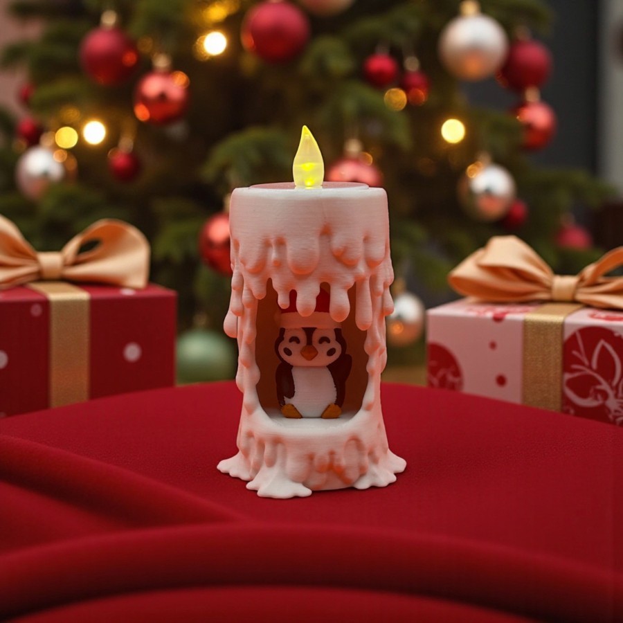 3D Printed Polar Candle with Penguin | Cozy Winter Gift