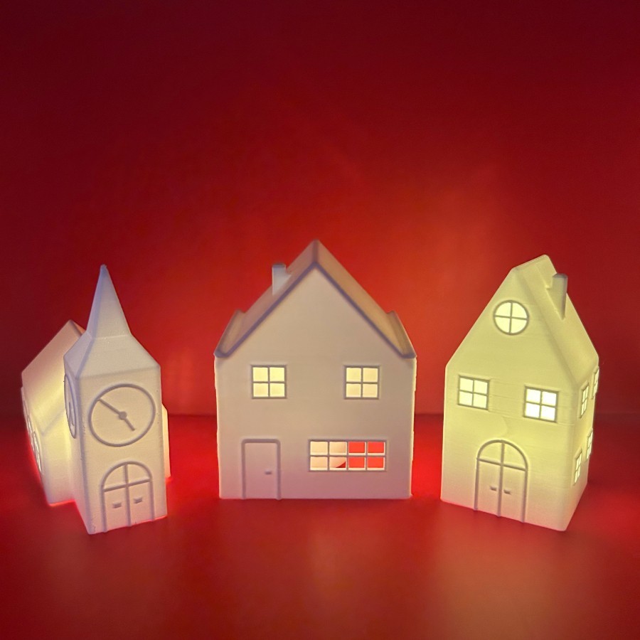 Petites maisons décoratives en impression 3D avec bougie – déco Noël