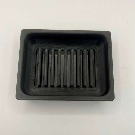 3D printed grooved sponge and soap holder for kitchen sink