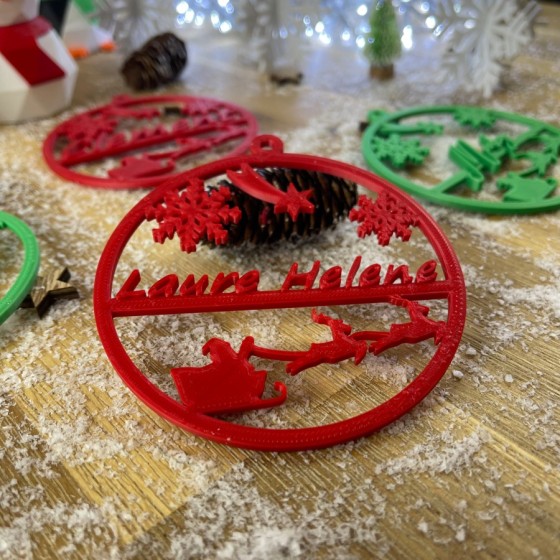 Boule Plate de Noël Personnalisable Imprimée en 3D - Décoration Unique