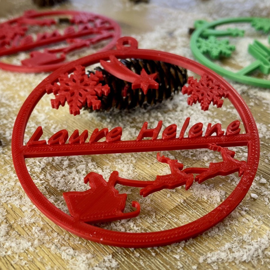 Boule Plate de Noël Personnalisable Imprimée en 3D - Décoration Unique