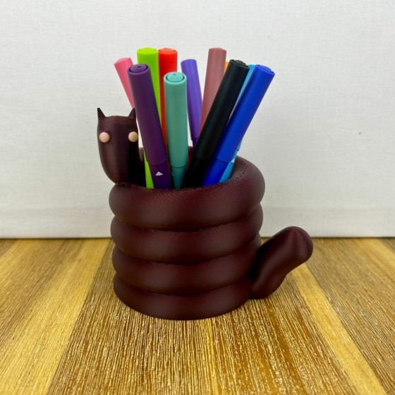Pot à Stylos Chat - Design en Spirale, Impression 3D Unique