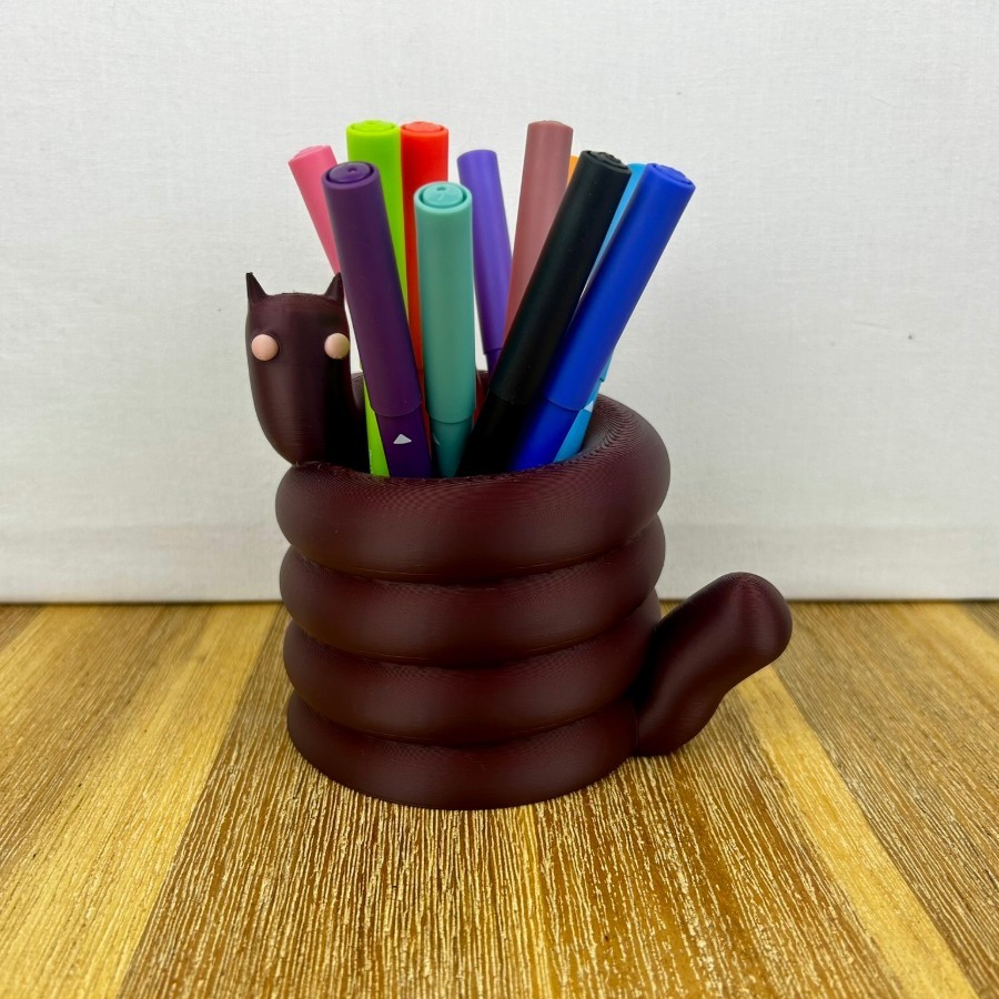Pot à Stylos Chat - Design en Spirale, Impression 3D Unique